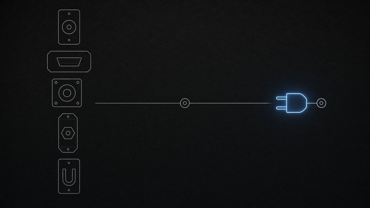 Simple connector metaphor — many shapes, one standard plug