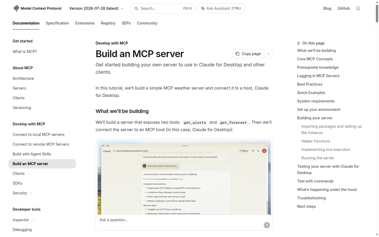 Model Context Protocol documentation — server quickstart