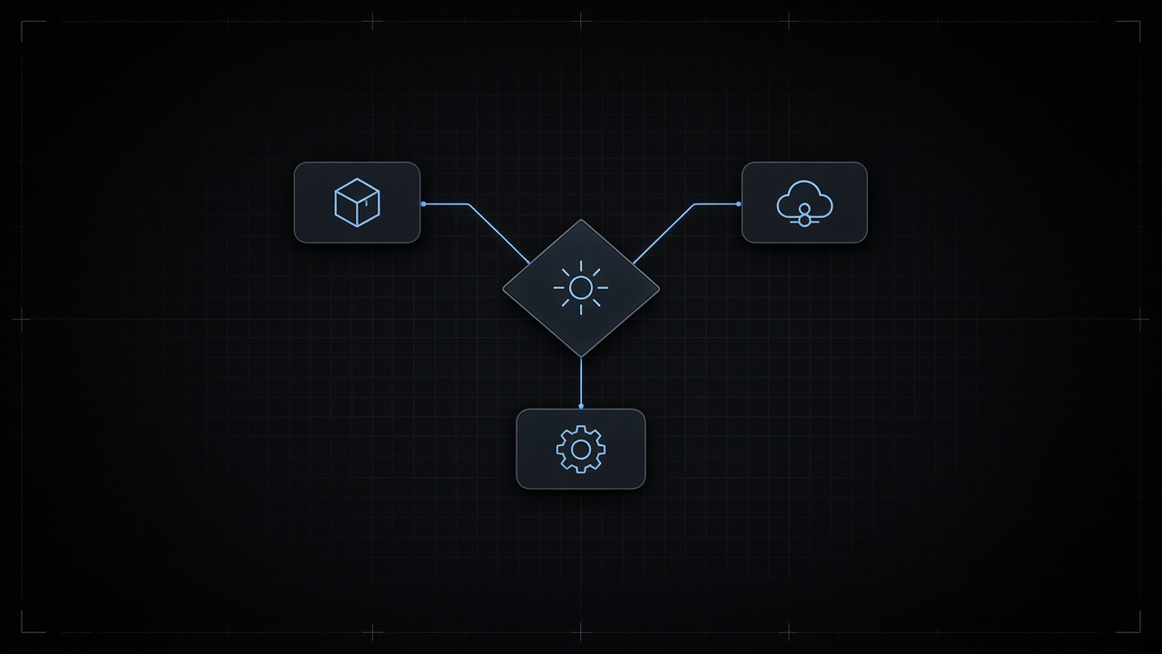 Dark abstract diagram of agent tools connected to a central node