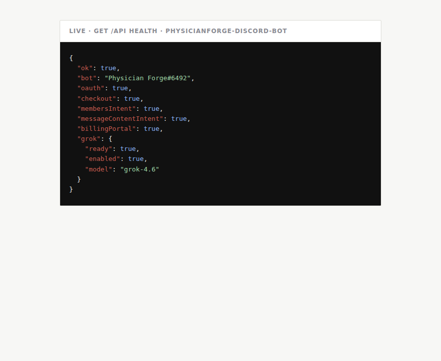 Live health endpoint for physicianforge-discord-bot