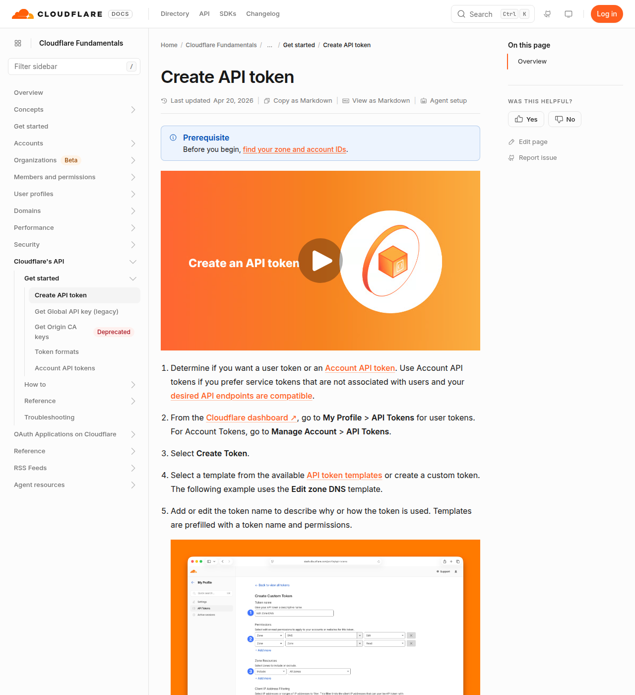 Cloudflare docs — create API token, Edit zone DNS permissions
