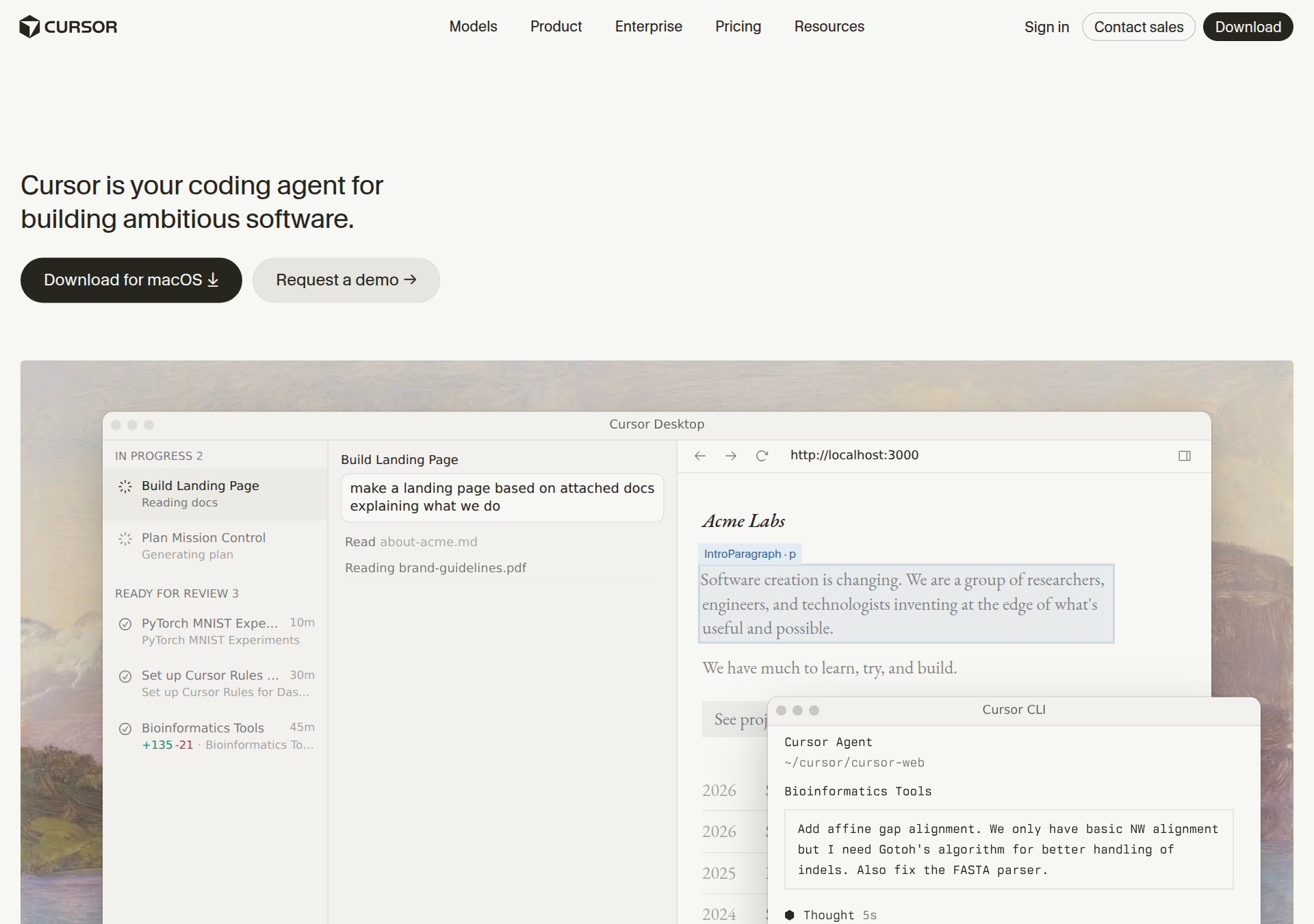 Cursor.com homepage — Download
