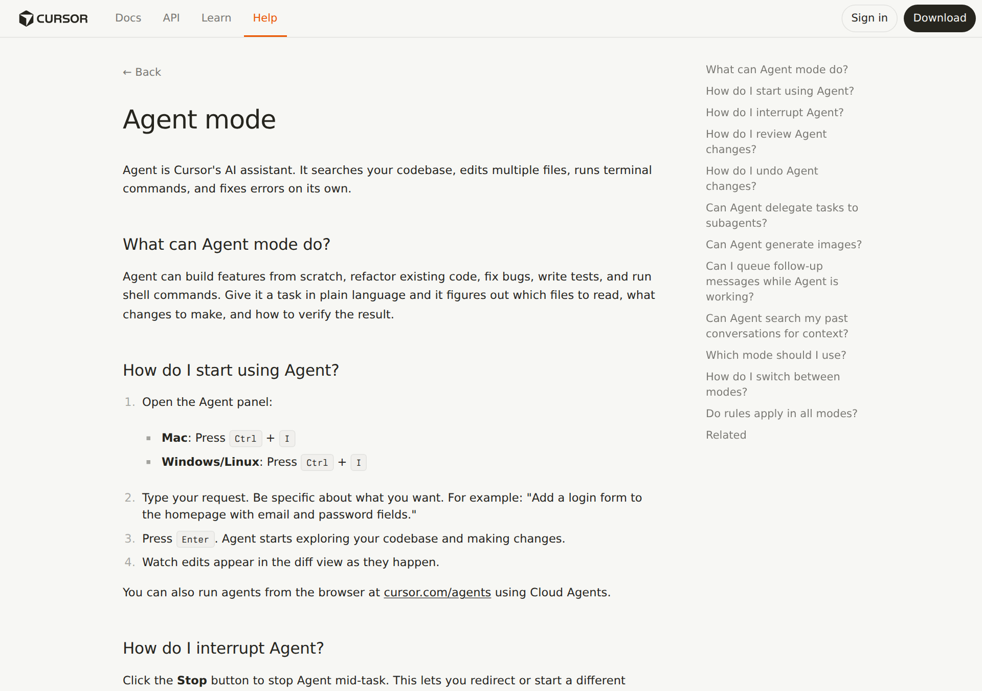 Official help — Agent mode
