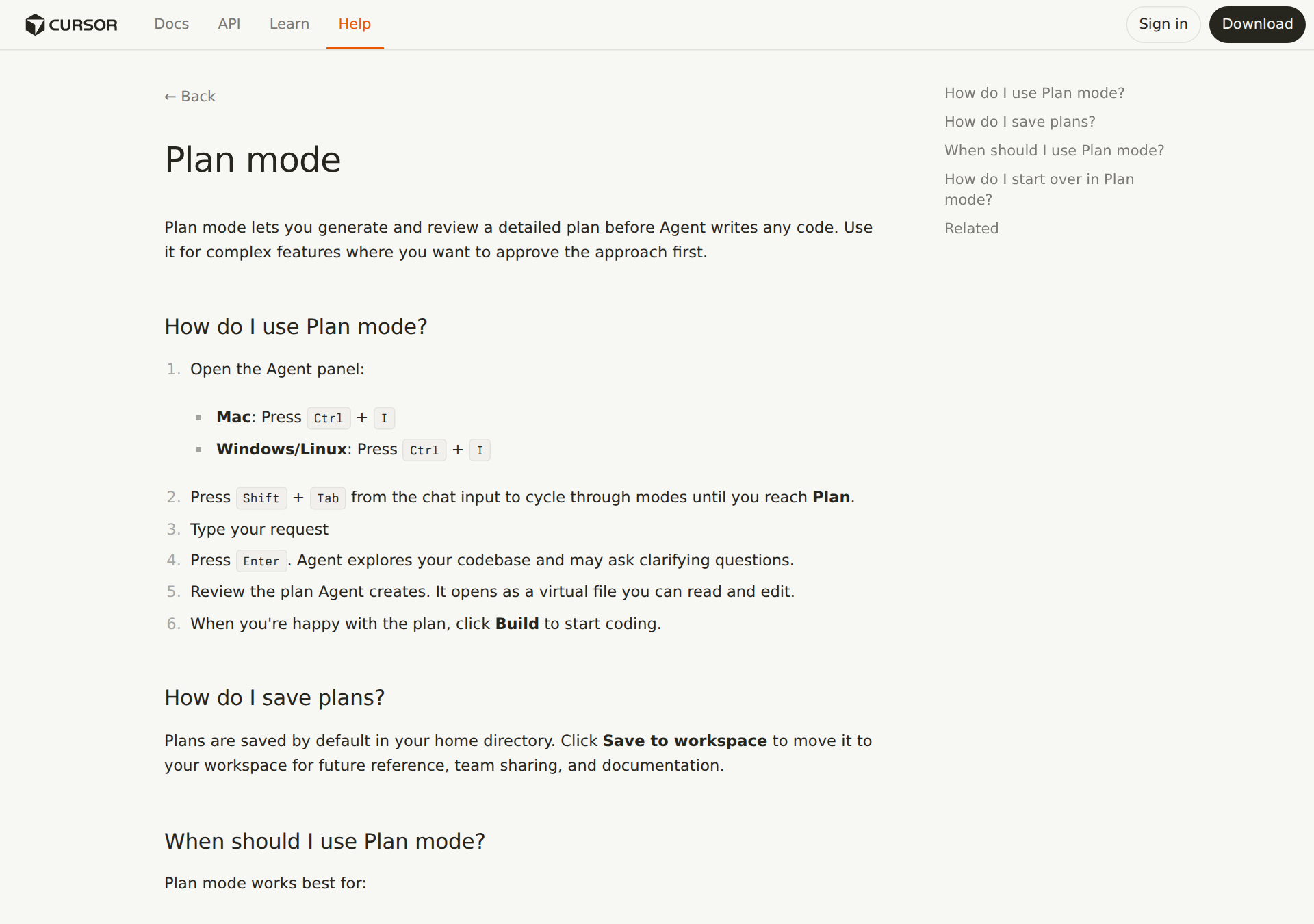 Plan mode help page