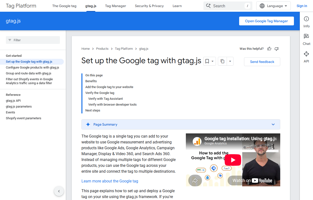 Google developers — install gtag.js