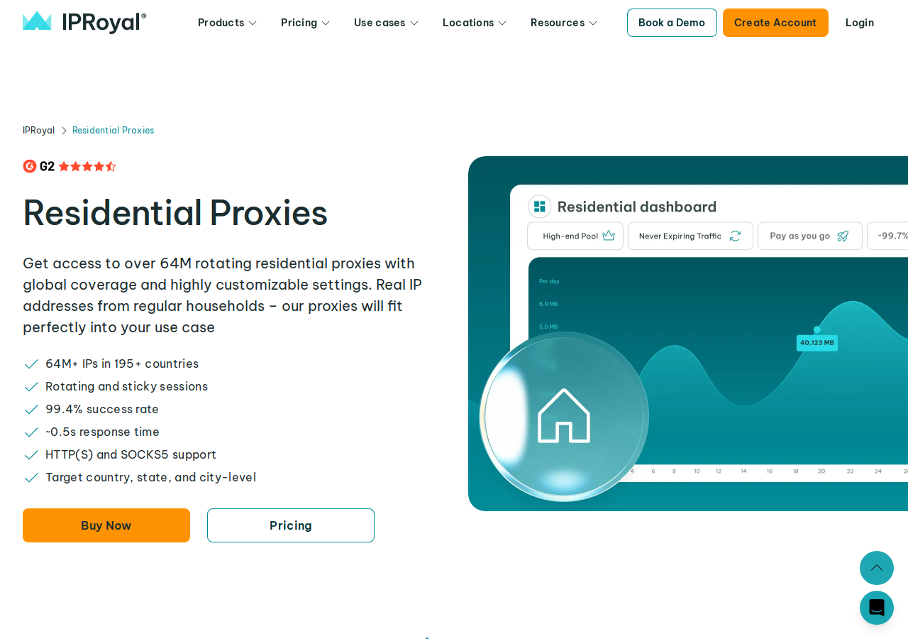 IPRoyal residential proxies marketing page